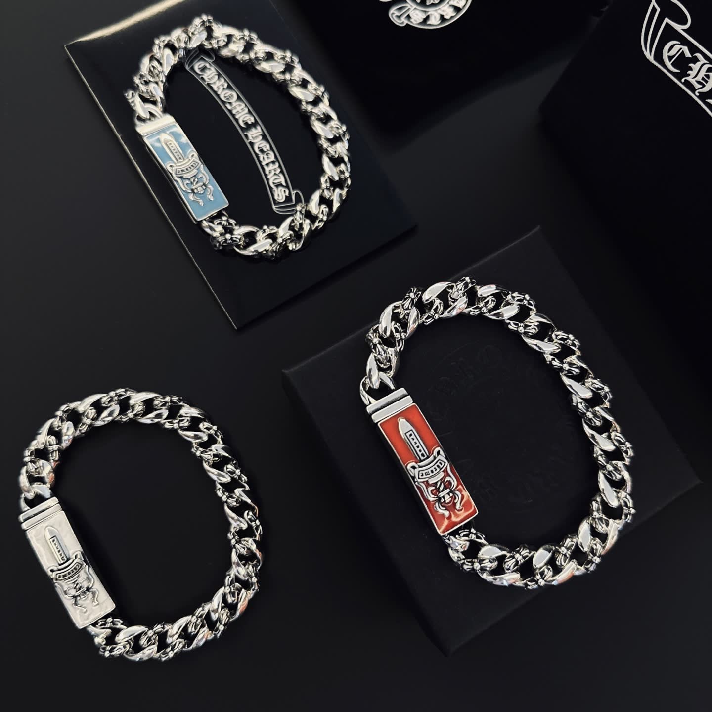 Chrome Hearts Silver Bracelet with Enamel Clasp
